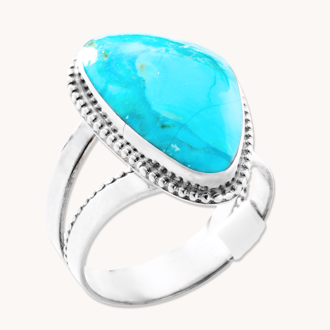 Turquoise Ring with Bead Wire Border