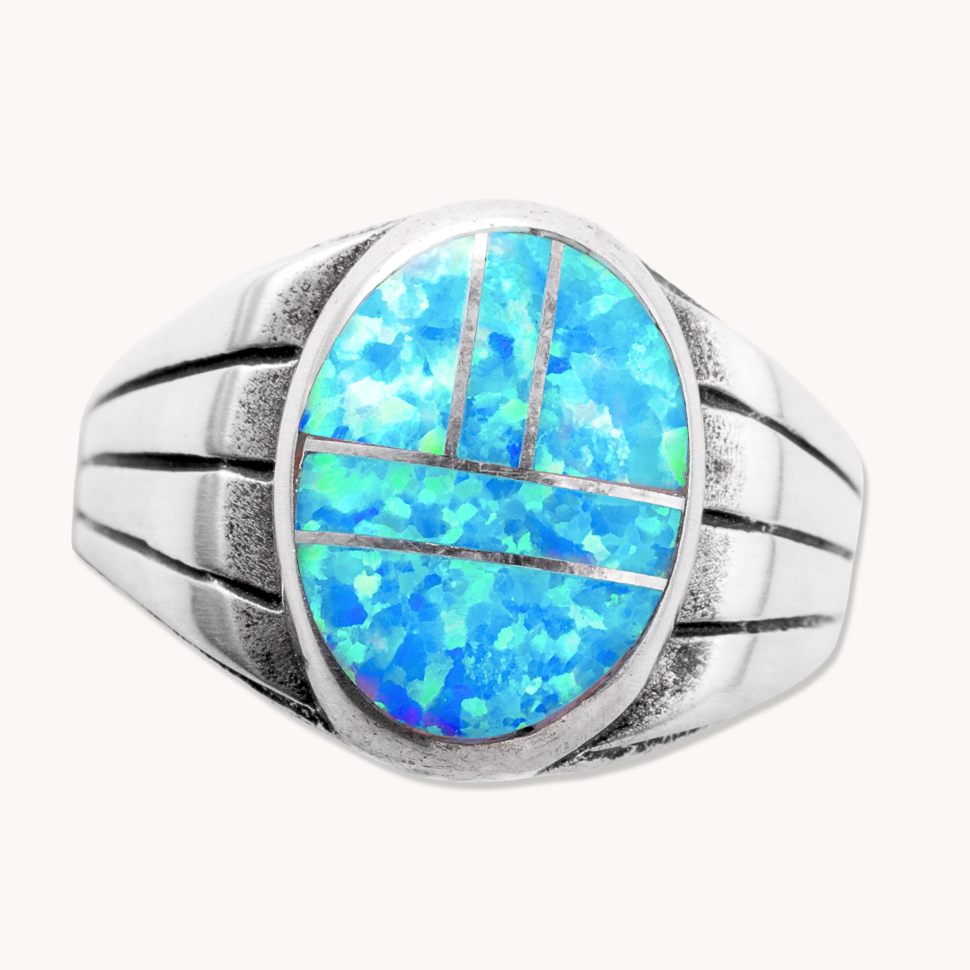 Blue Opal Channel Inlay Ring