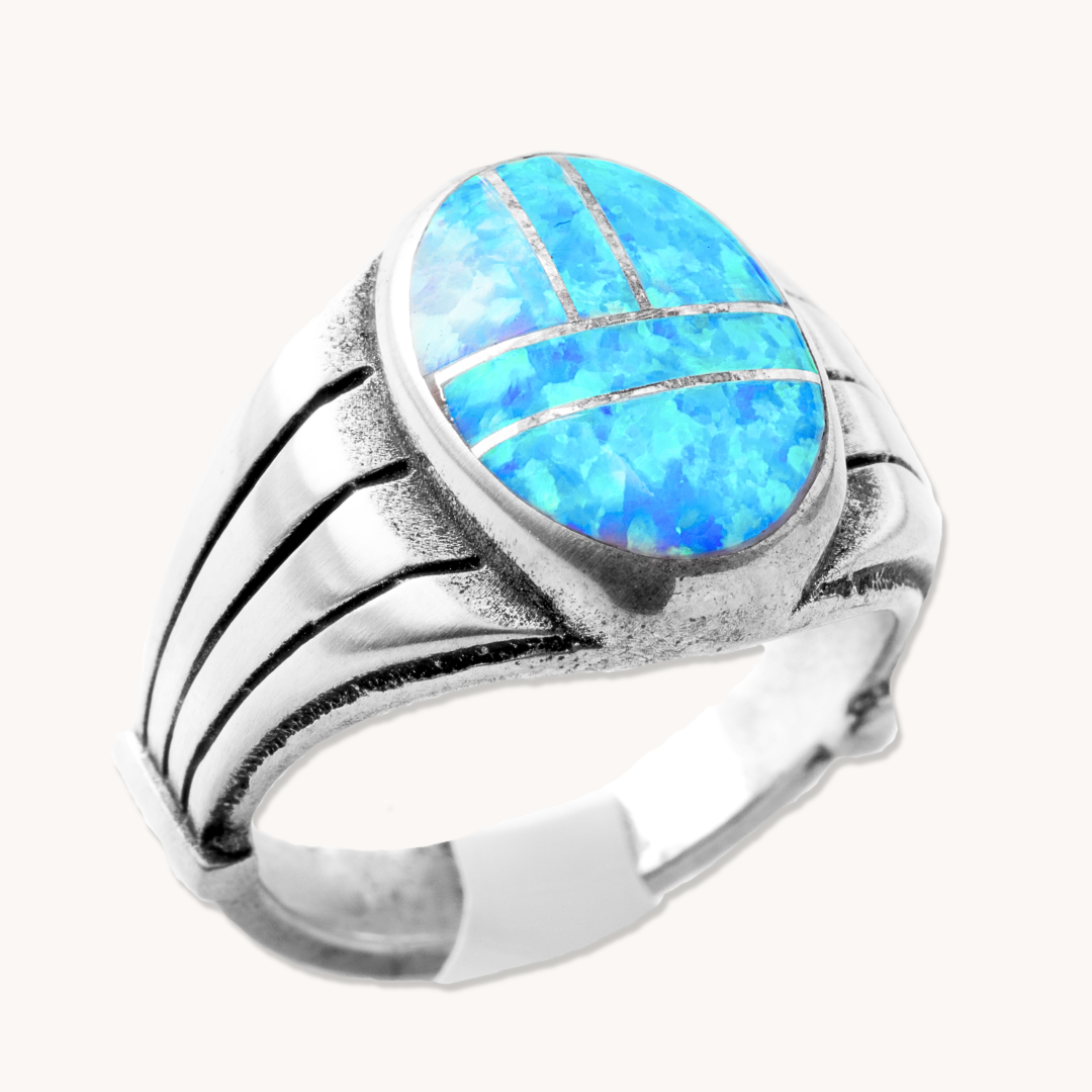Blue Opal Channel Inlay Ring