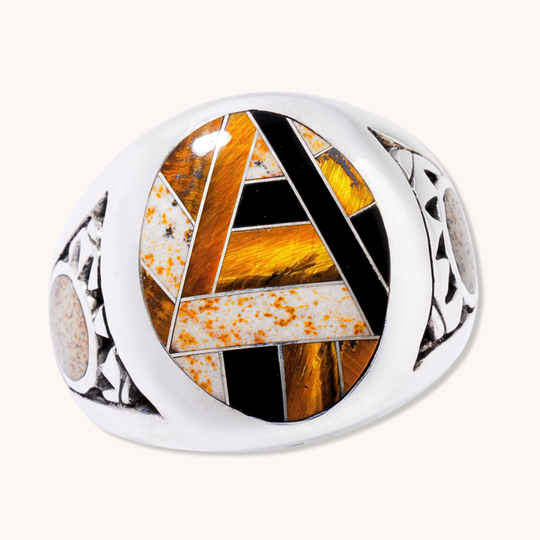 Tiger's Eye, Jasper, & Onyx Inlay Signet Ring