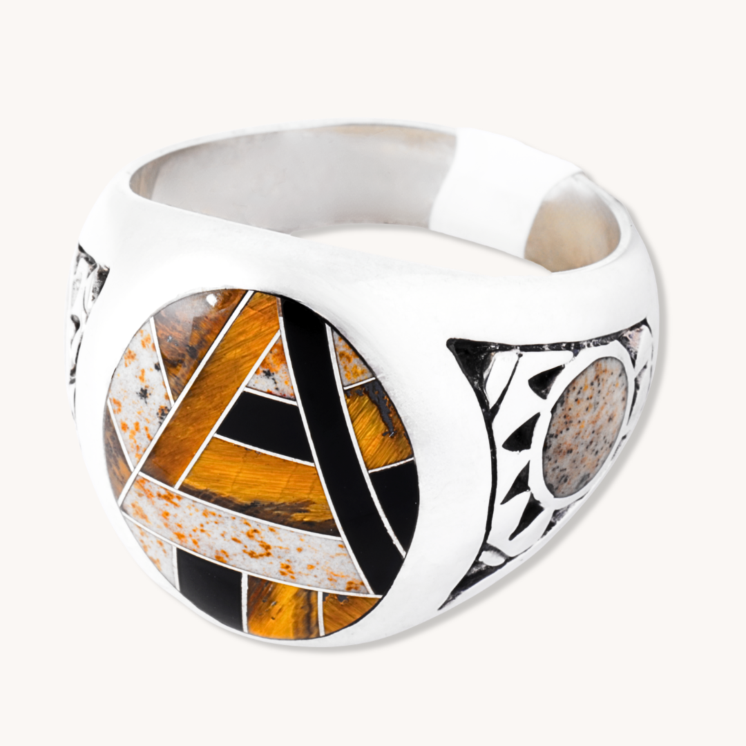 Tiger's Eye, Jasper, & Onyx Inlay Signet Ring