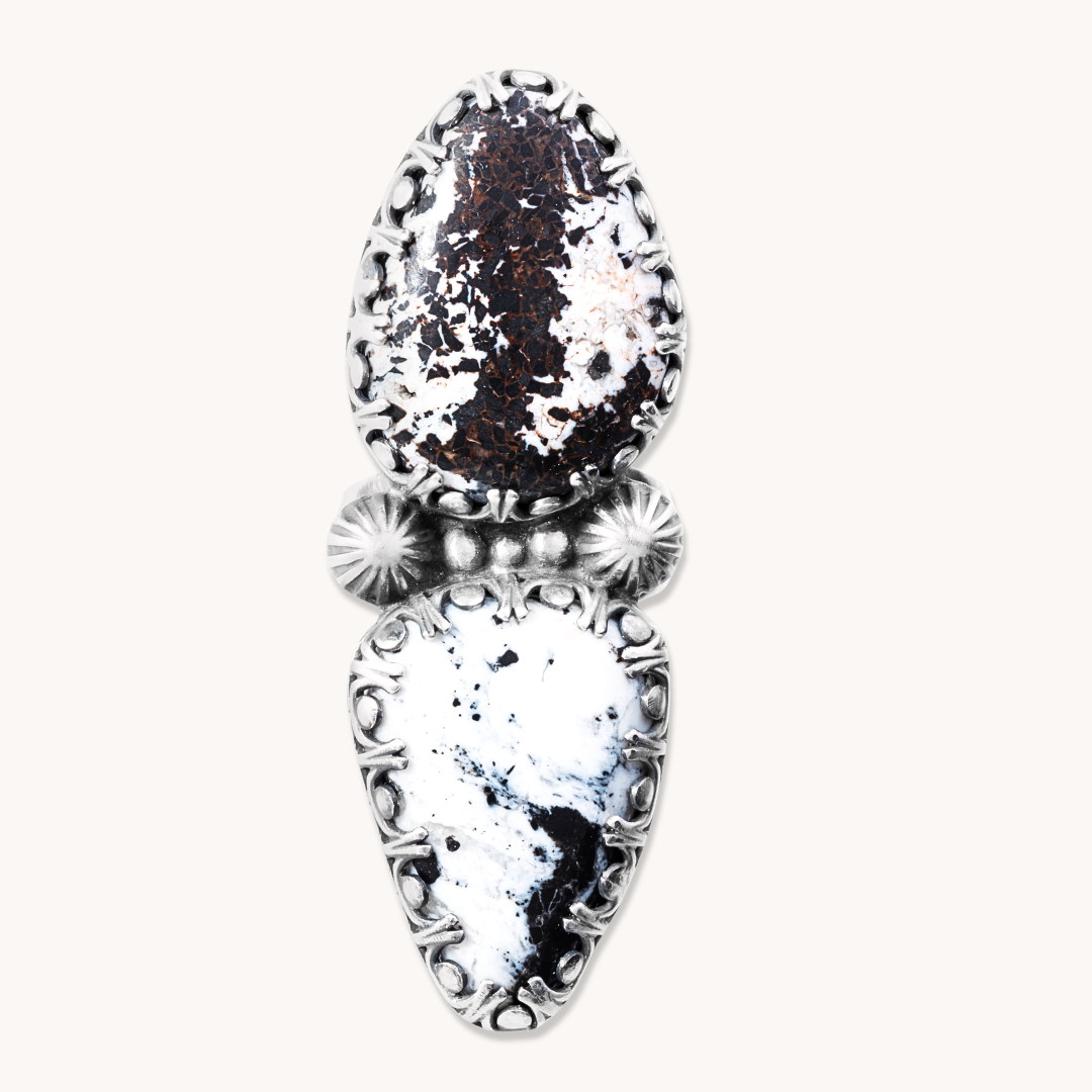 White Buffalo & Wild Horse Ring with Gallery Bezel