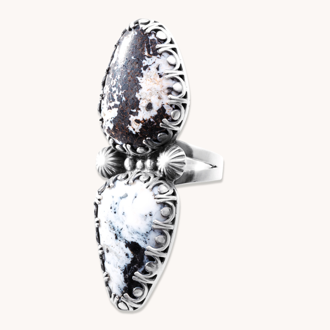 White Buffalo & Wild Horse Ring with Gallery Bezel