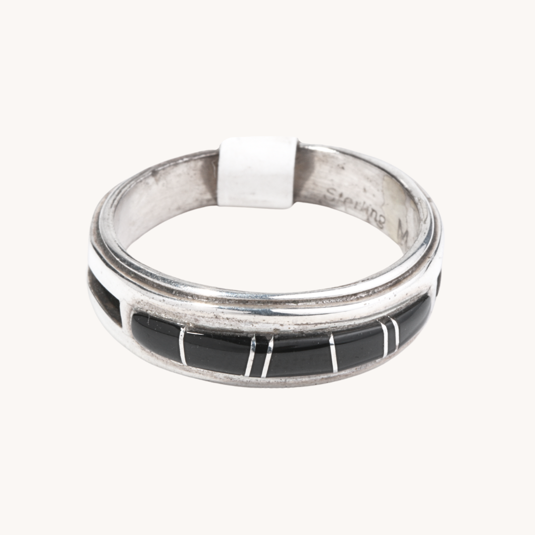 Onyx Inlay Engagement Ring Set