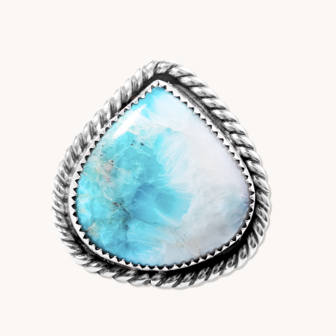 Larimar Ring with Twist Wire Border