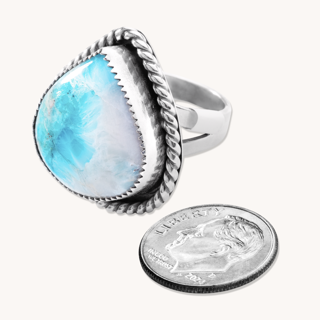 Larimar Ring with Twist Wire Border