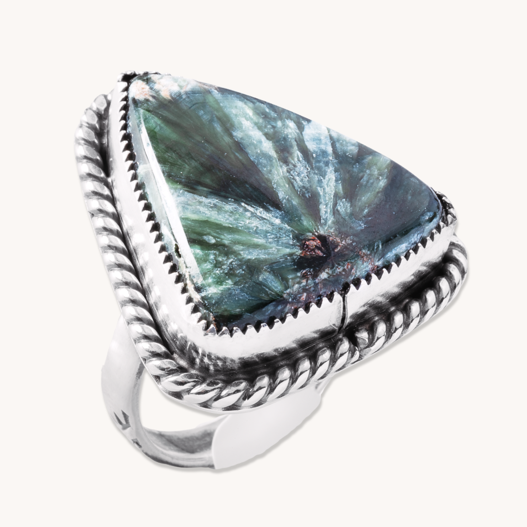 Seraphinite Adjustable Ring with Patterned Band