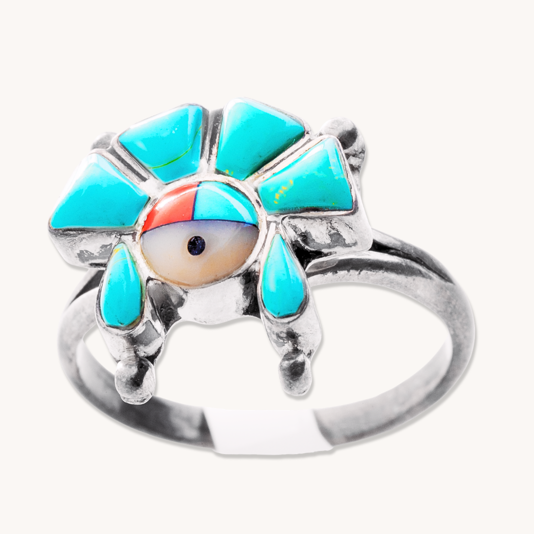 Zuni-Style Sunface Inlay Ring