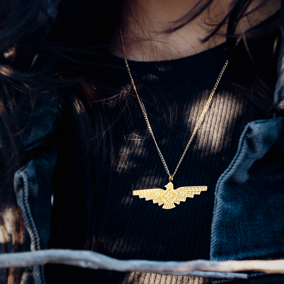 SkyWeaver: Gold Thunderbird Rising Pendant