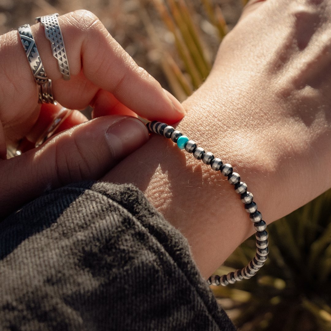 Bead Maiden: Desert Pearl & Egyptian Turquoise Stretch Bracelet