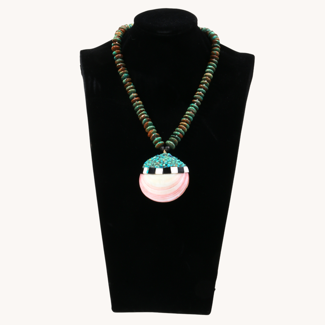 Turquoise Disc Beads Necklace with Shell Pendant