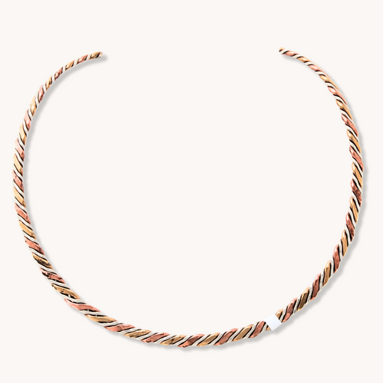 Copper, Brass, and Silver Braided Bar Choker Necklace