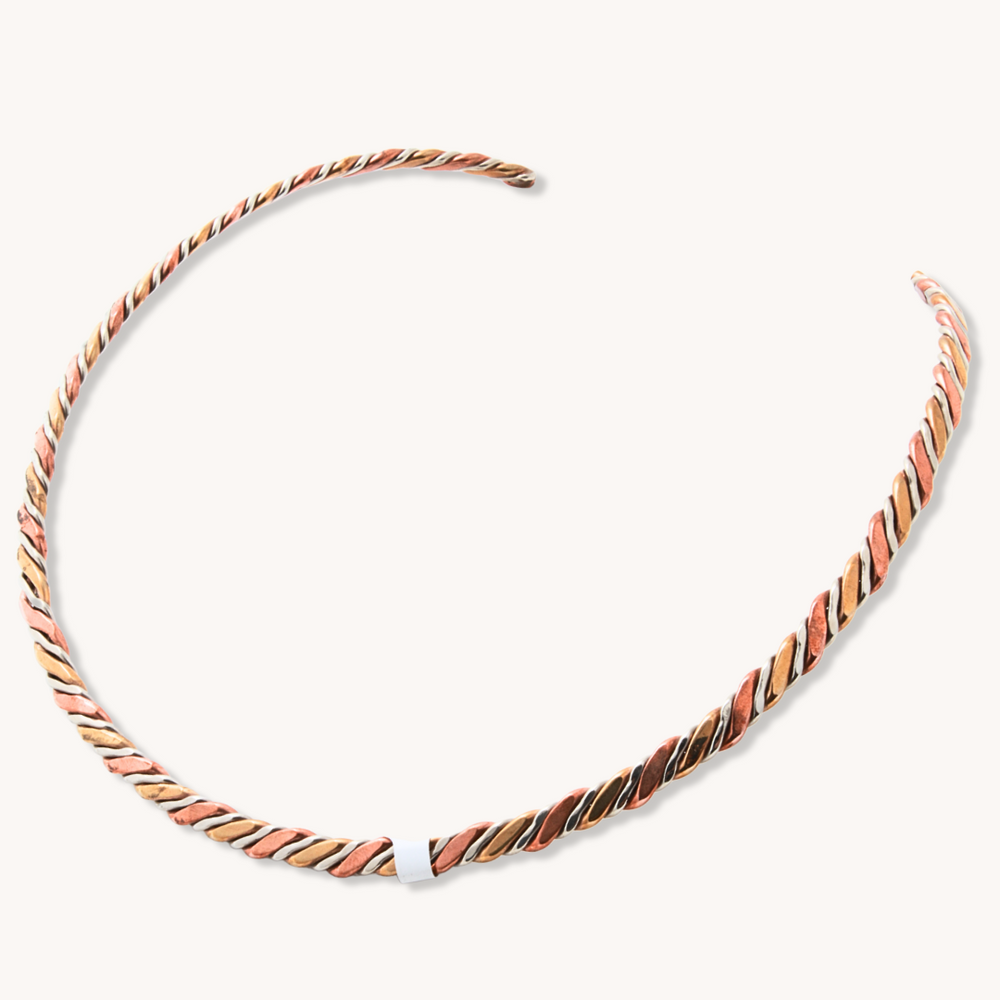 Copper, Brass, and Silver Braided Bar Choker Necklace