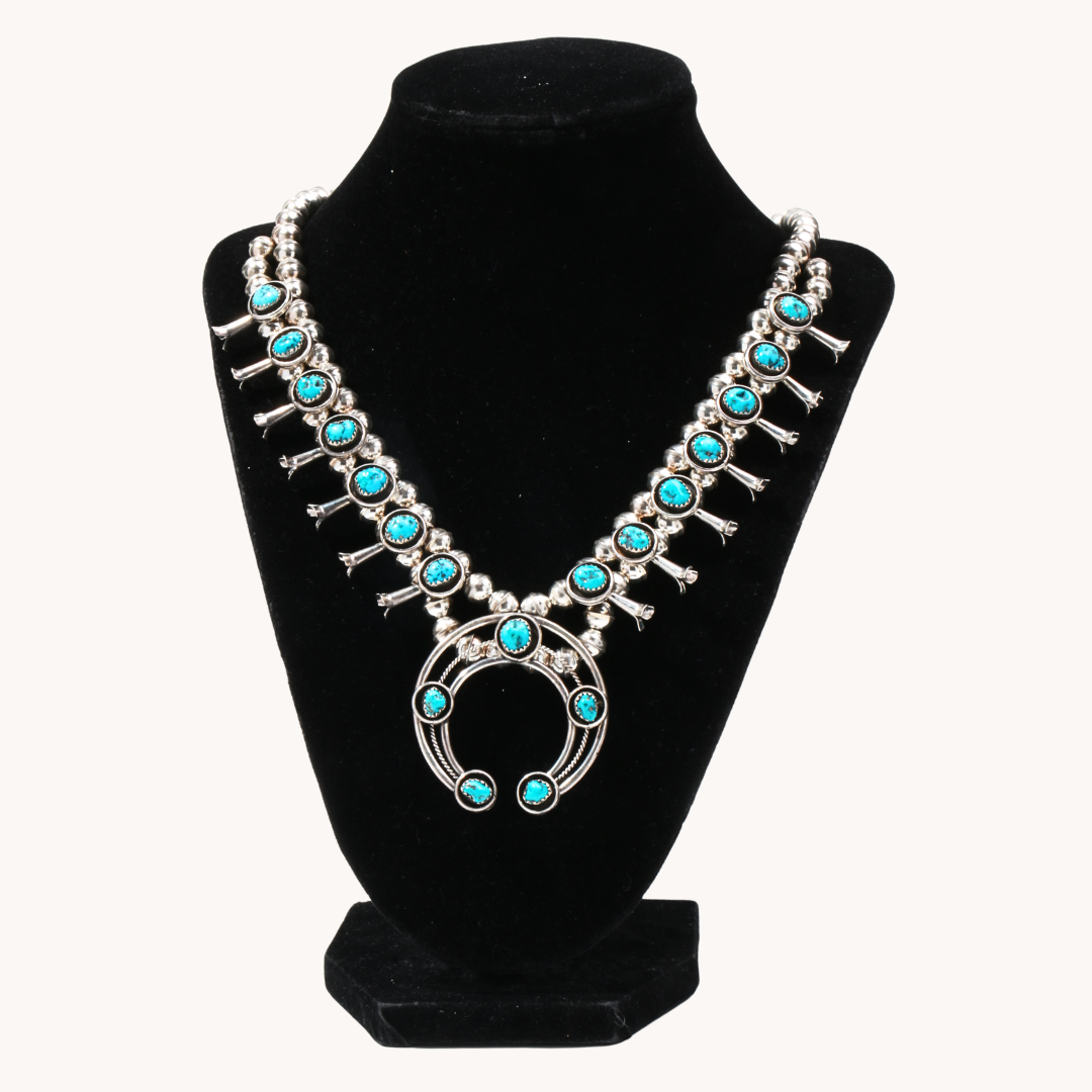 Turquoise Petite Squash Blossom Necklace & Earrings Set