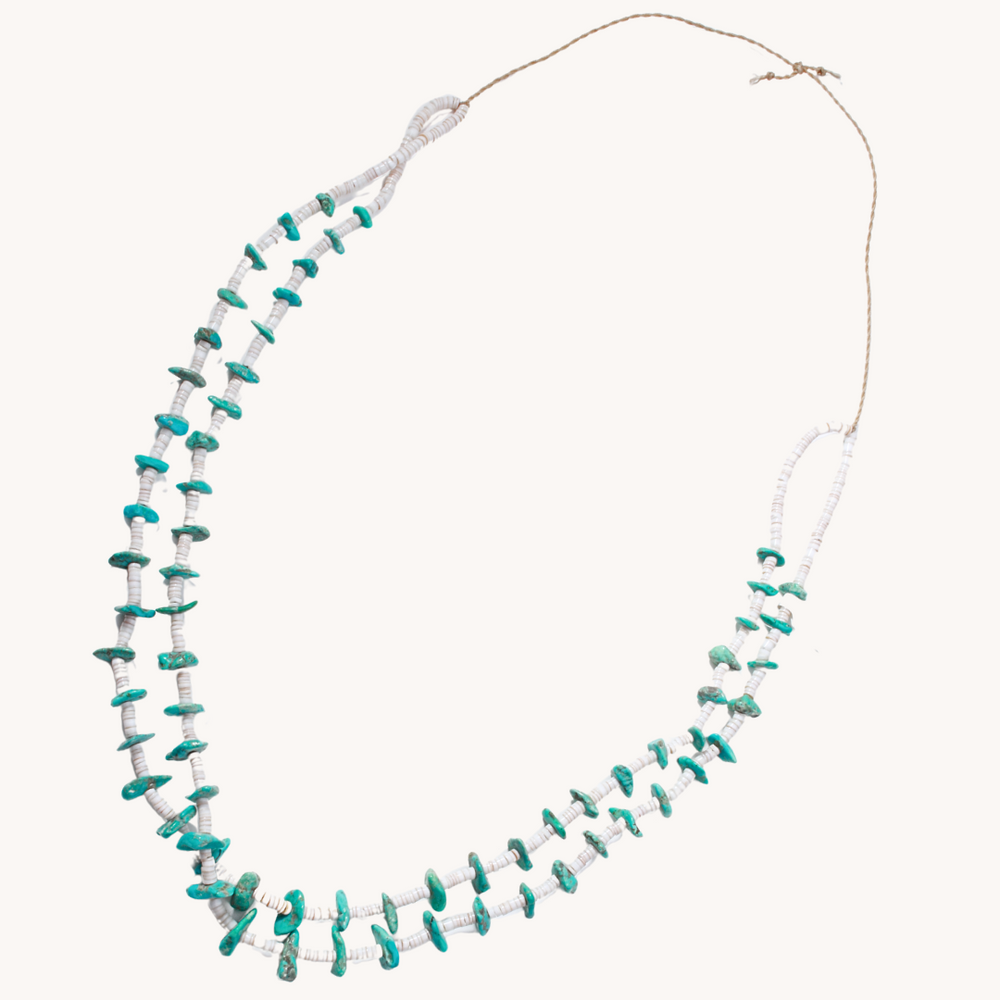 Turquoise and White Shell Heishe Necklace
