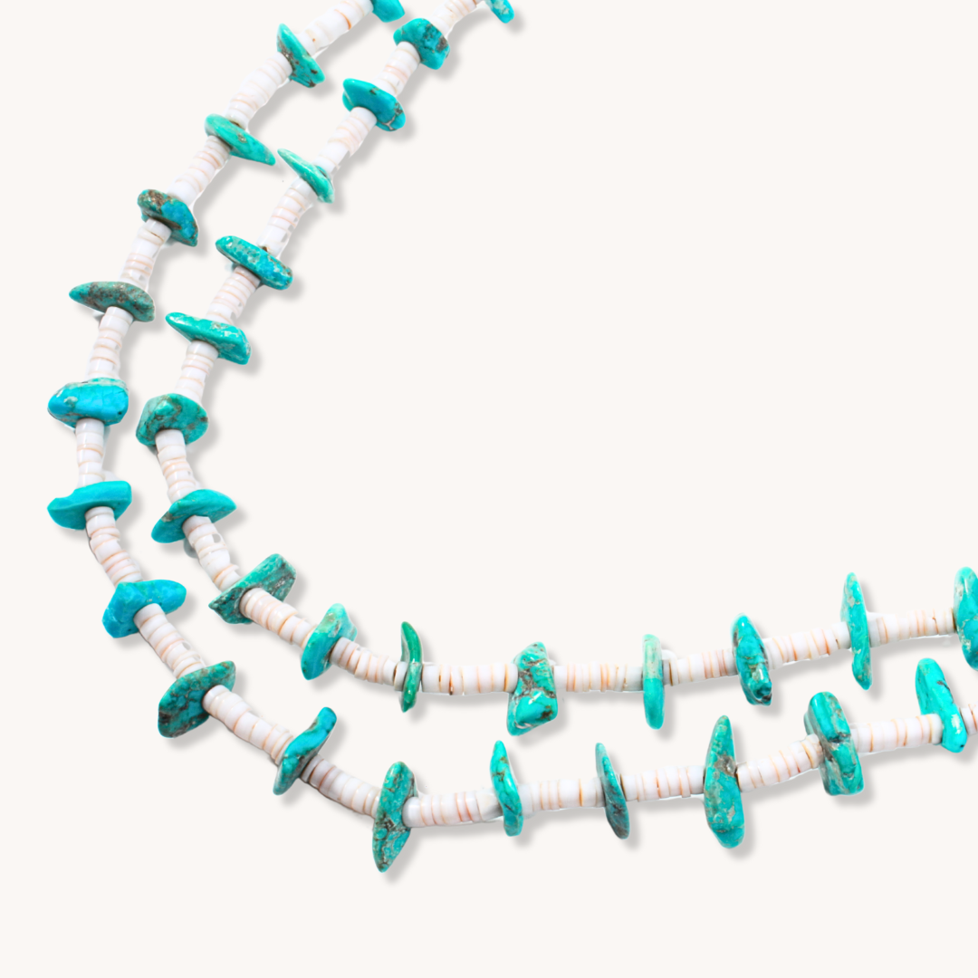 Turquoise and White Shell Heishe Necklace