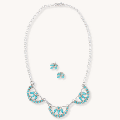 Turquoise Cluster Necklace with Earrings
