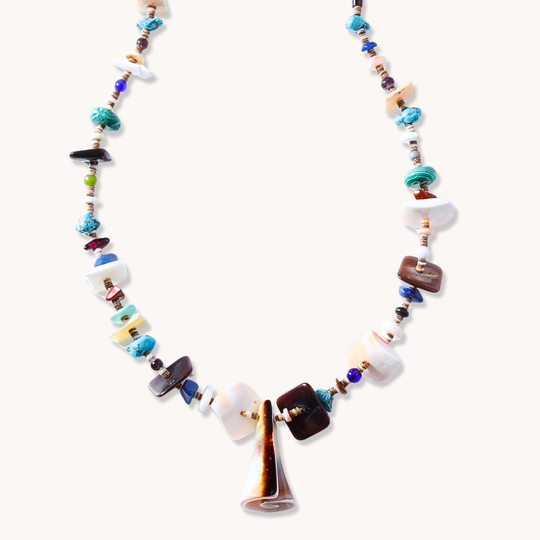 Multi-stone and Shell Heishi Necklace