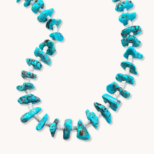 Turquoise Nugget & White Shell Heishe Beads Necklace