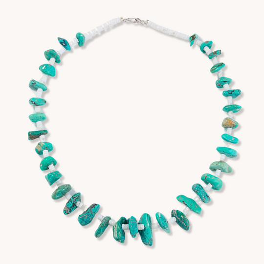 Turquoise Nugget and White Shell Heishe Beads Necklace