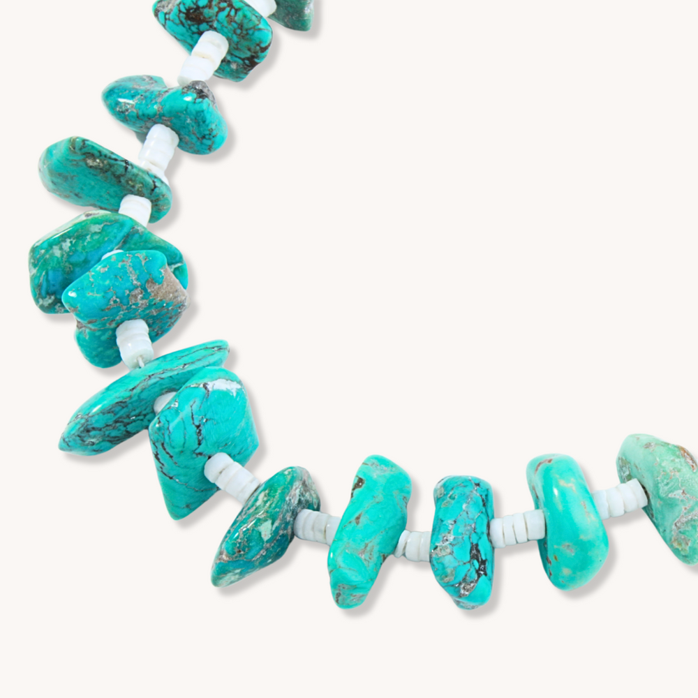 Turquoise Nugget and White Shell Heishe Beads Necklace