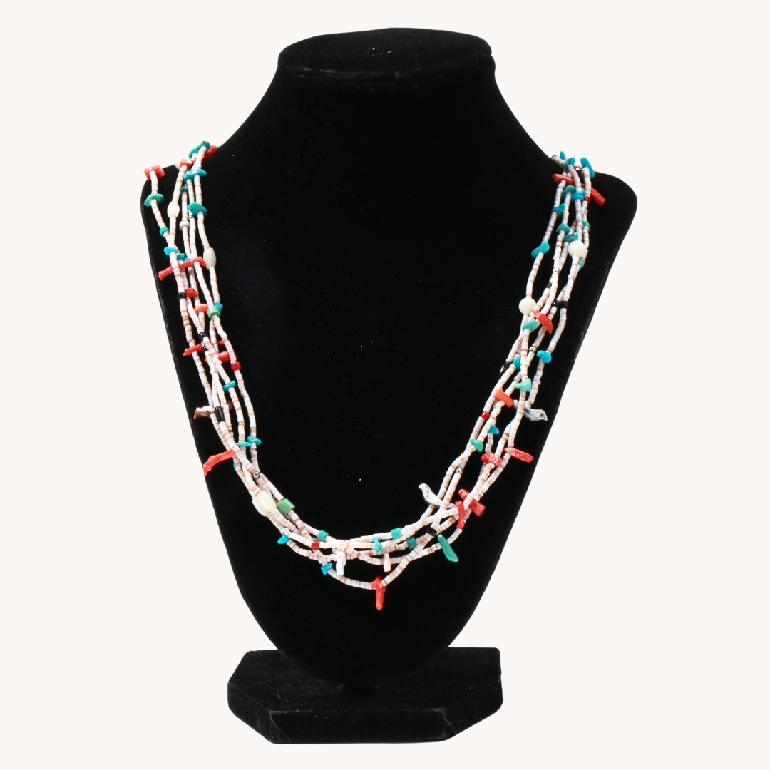 5-Strand Heishe Necklace with Bird Fetishes