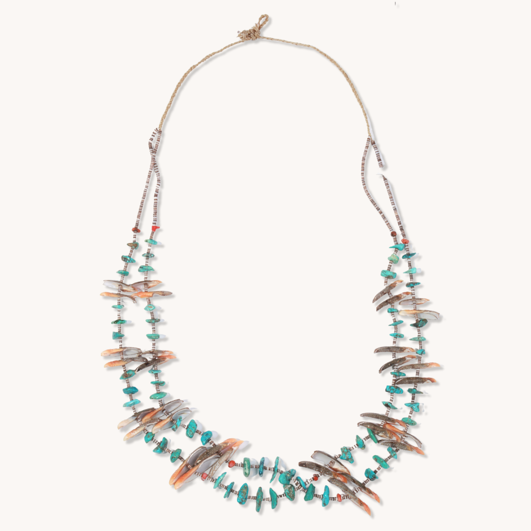 2-Strand Turquoise Beads and Shell Fetish Necklace