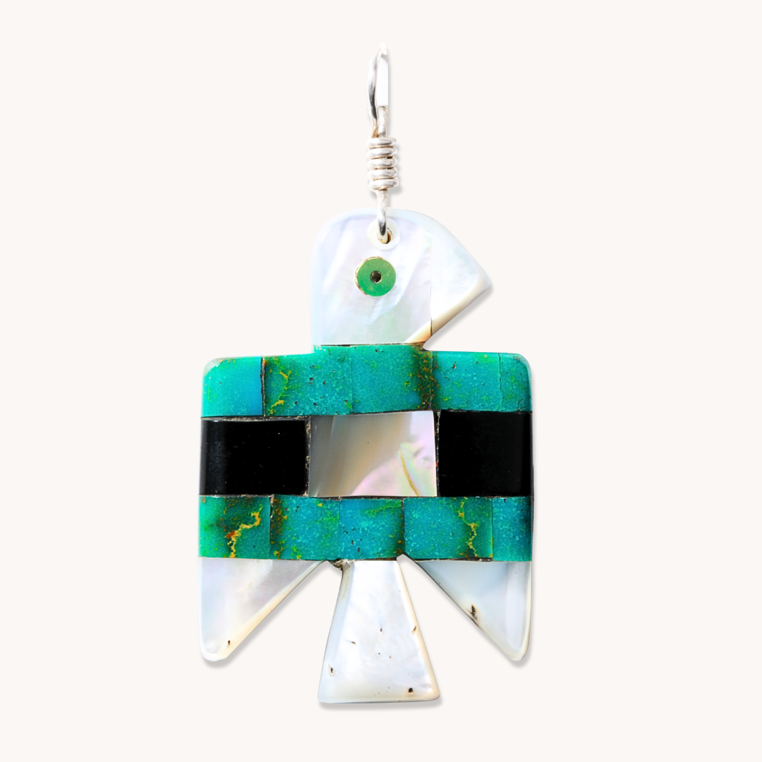 Turquoise and Mother of Pearl Thunderbird Inlay Pendant