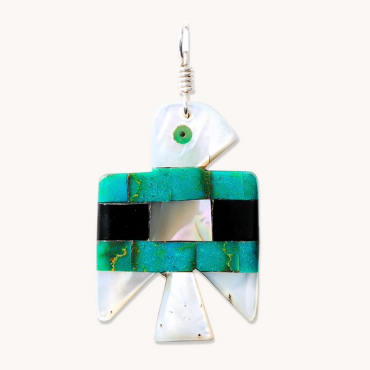 Turquoise and Mother of Pearl Thunderbird Inlay Pendant