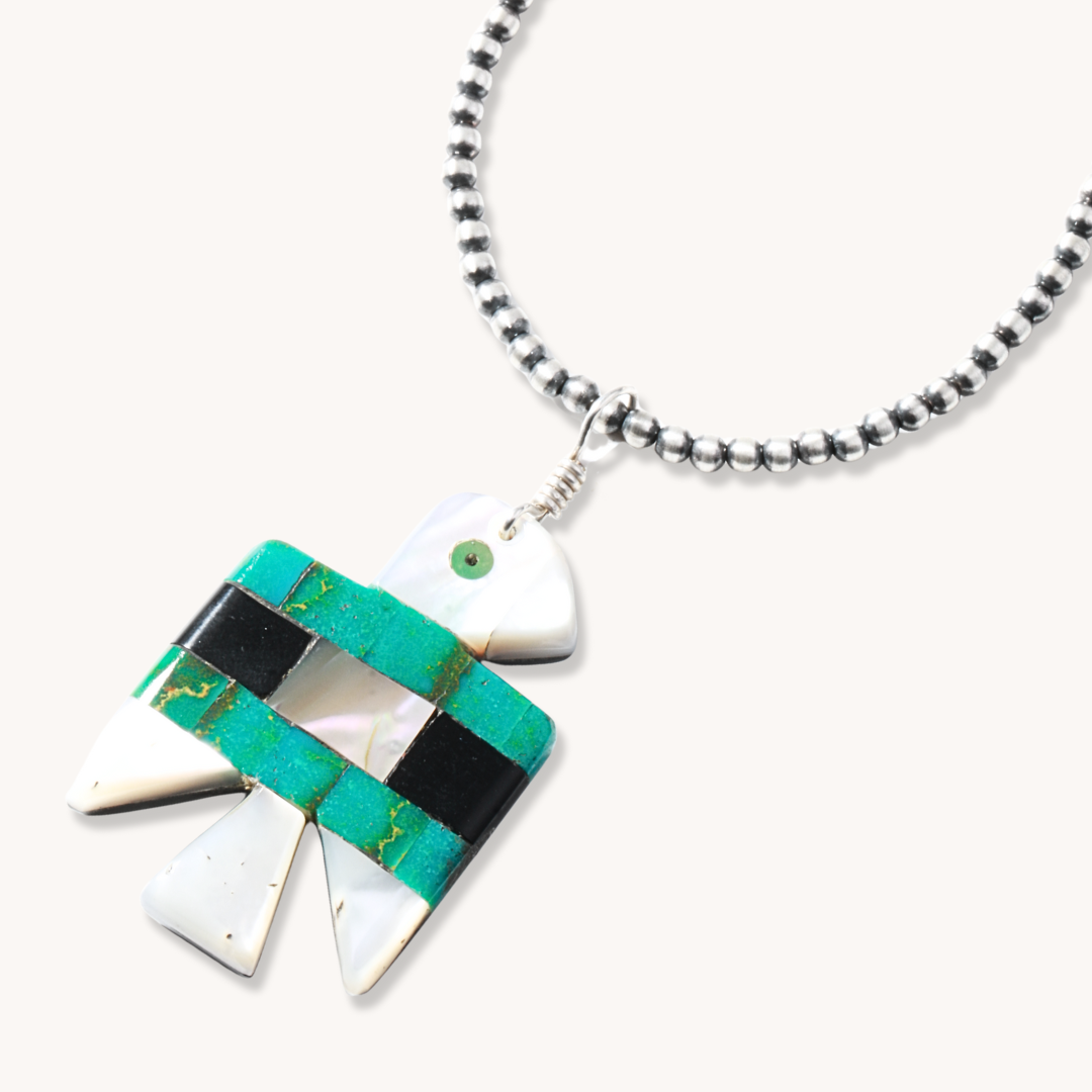 Turquoise and Mother of Pearl Thunderbird Inlay Pendant