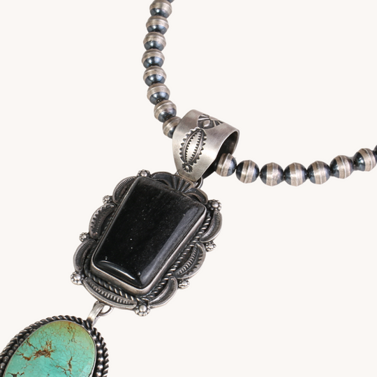 Turquoise and Obsidian Pendant
