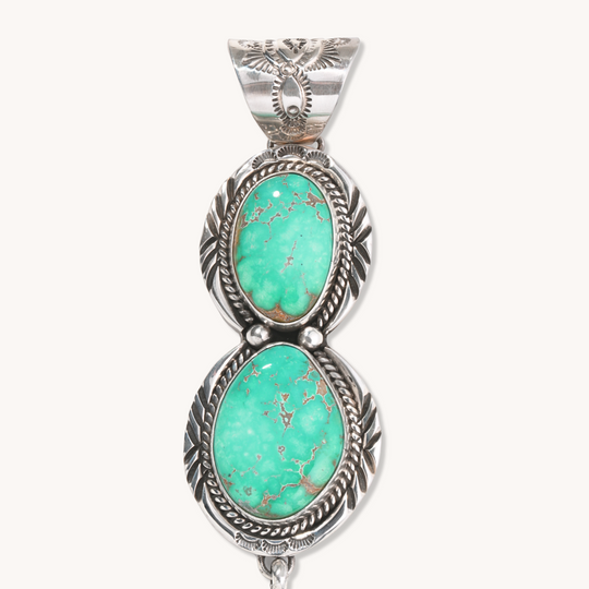 2-Stone Turquoise Pendant with Feather Dangle