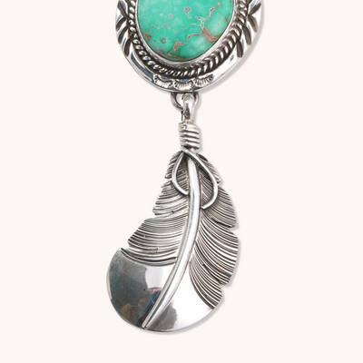 2-Stone Turquoise Pendant with Feather Dangle