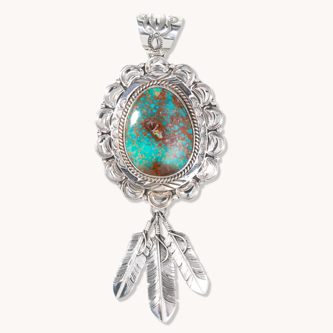 Turquoise Pendant with Feather Dangles