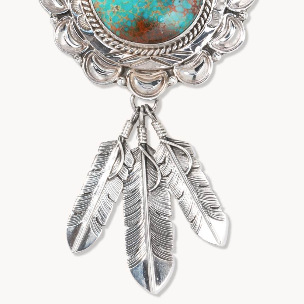 Turquoise Pendant with Feather Dangles