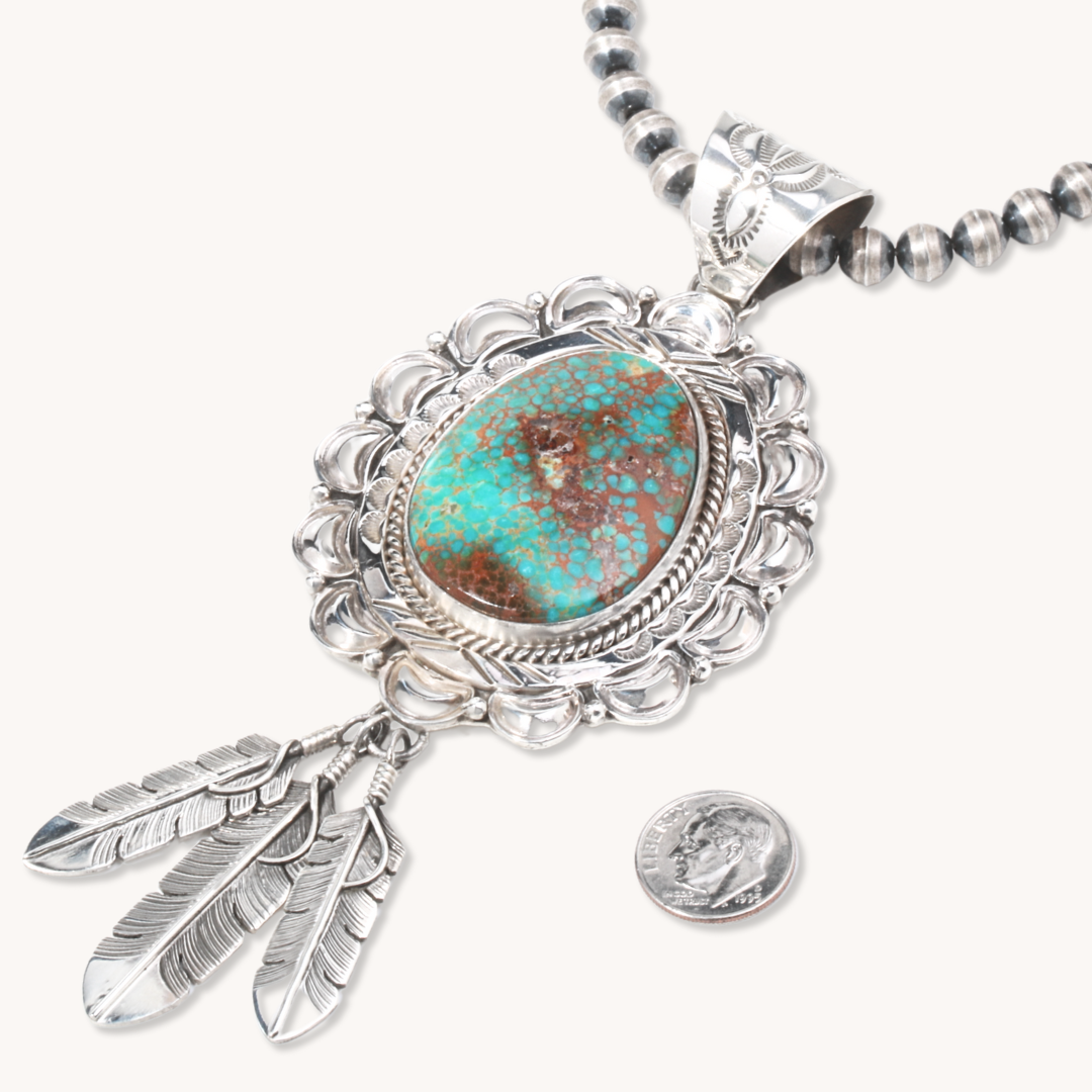 Turquoise Pendant with Feather Dangles