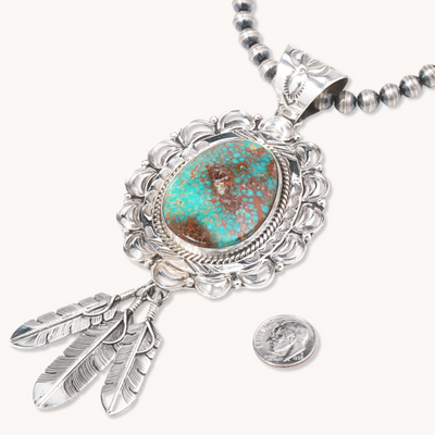 Turquoise Pendant with Feather Dangles