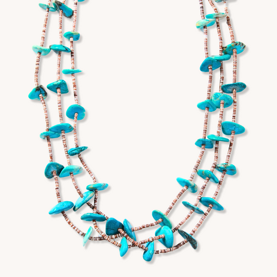 3-Strand Turquoise Nugget & Shell Heishe Beads Necklace