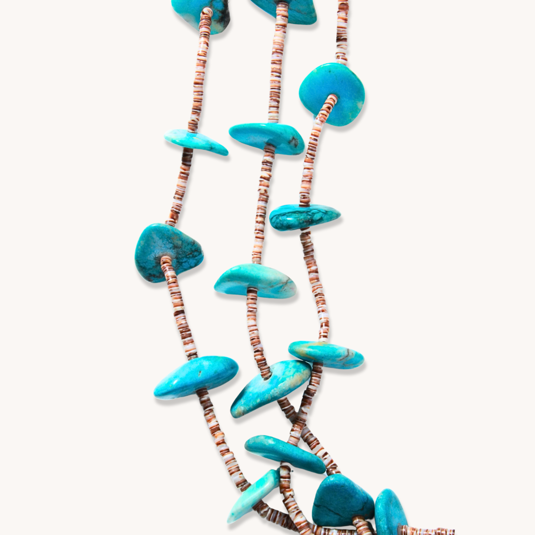 3-Strand Turquoise Nugget & Shell Heishe Beads Necklace