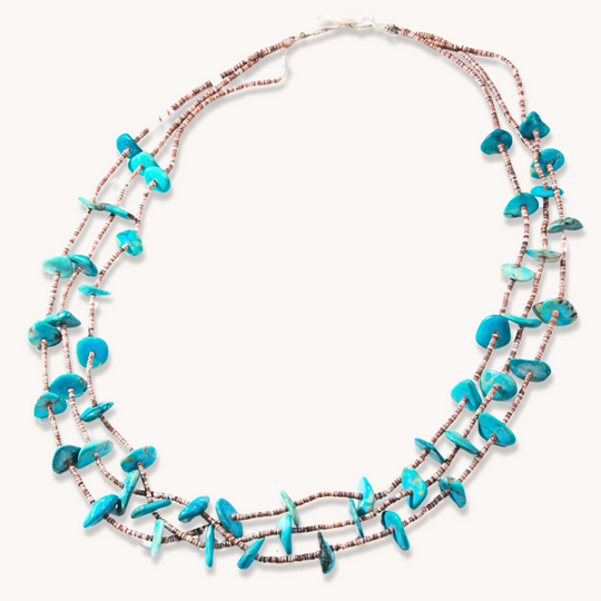 3-Strand Turquoise Nugget & Shell Heishe Beads Necklace