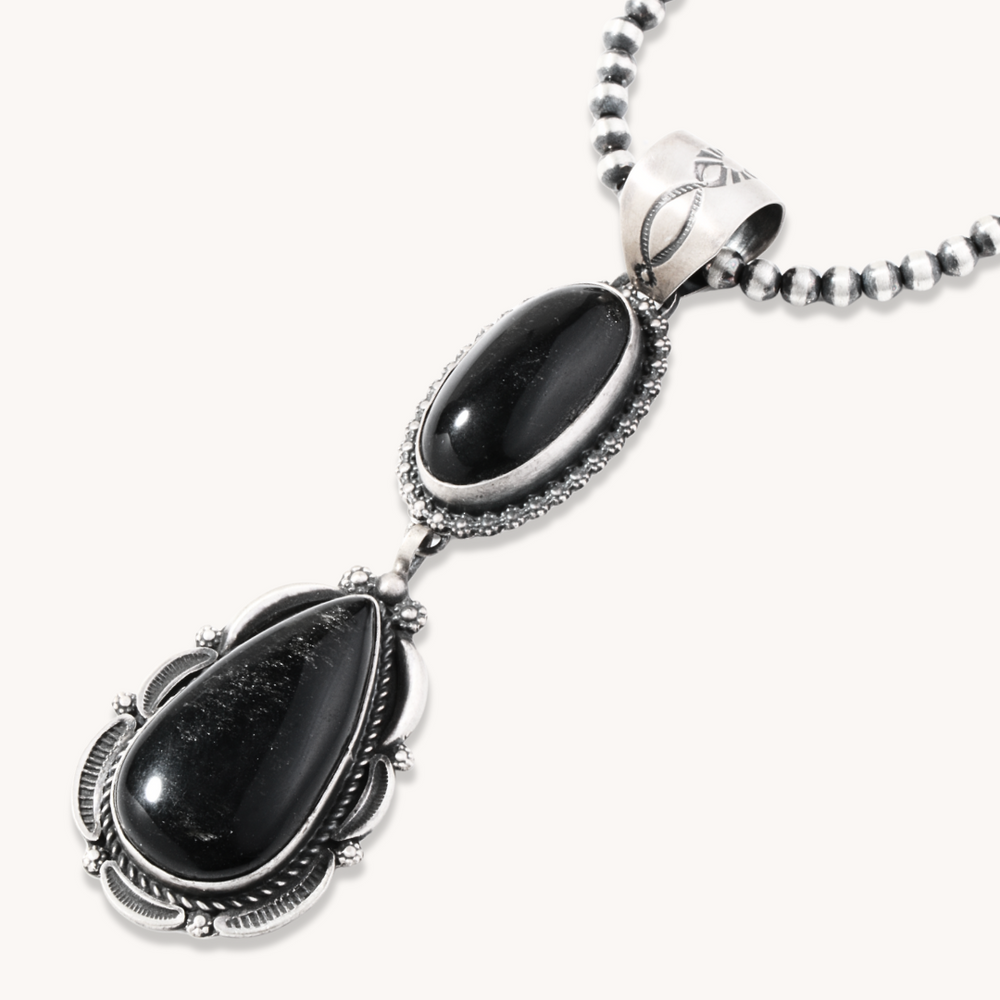 2-Stone Silver Sheen Obsidian Pendant