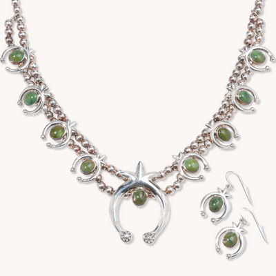 Petite Turquoise Squash Blossom Necklace & Earrings Set