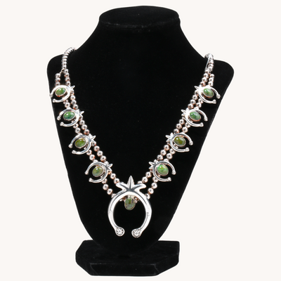 Petite Turquoise Squash Blossom Necklace & Earrings Set