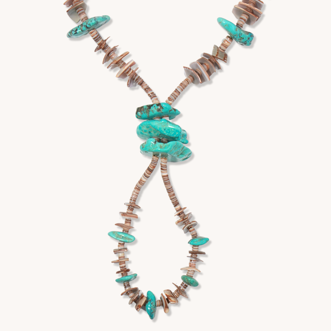 Turquoise and Shell Beads Necklace with Jacla