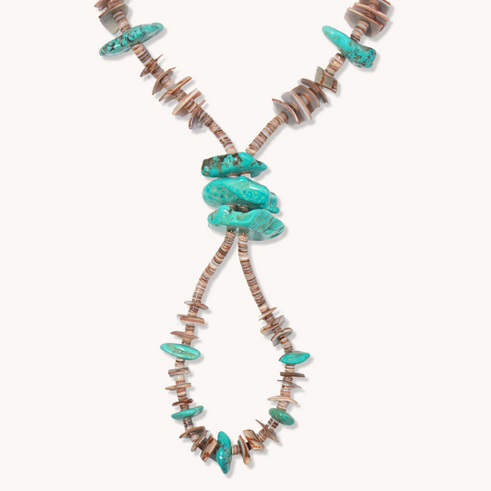 Turquoise and Shell Beads Necklace with Jacla