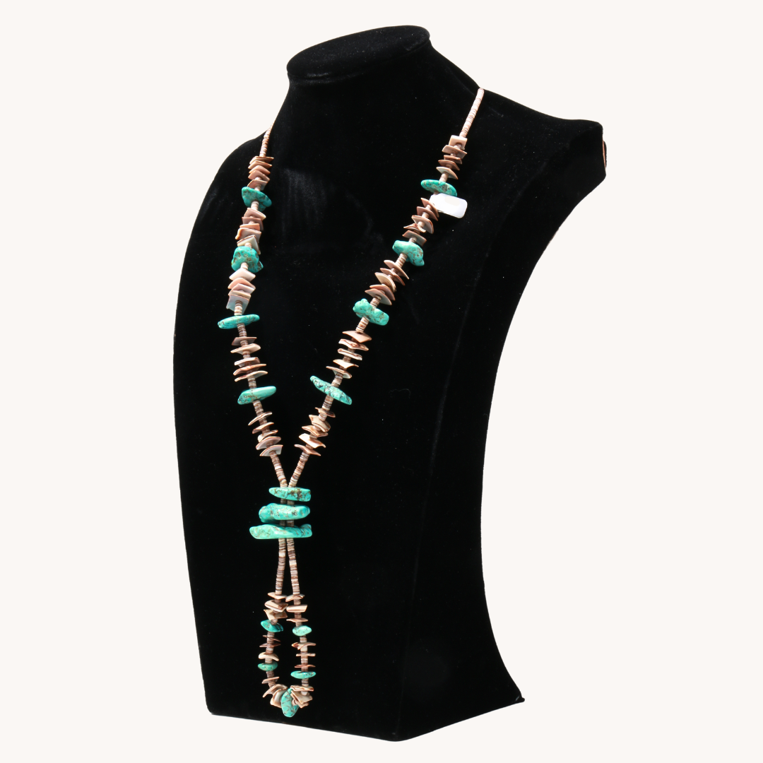 Turquoise and Shell Beads Necklace with Jacla