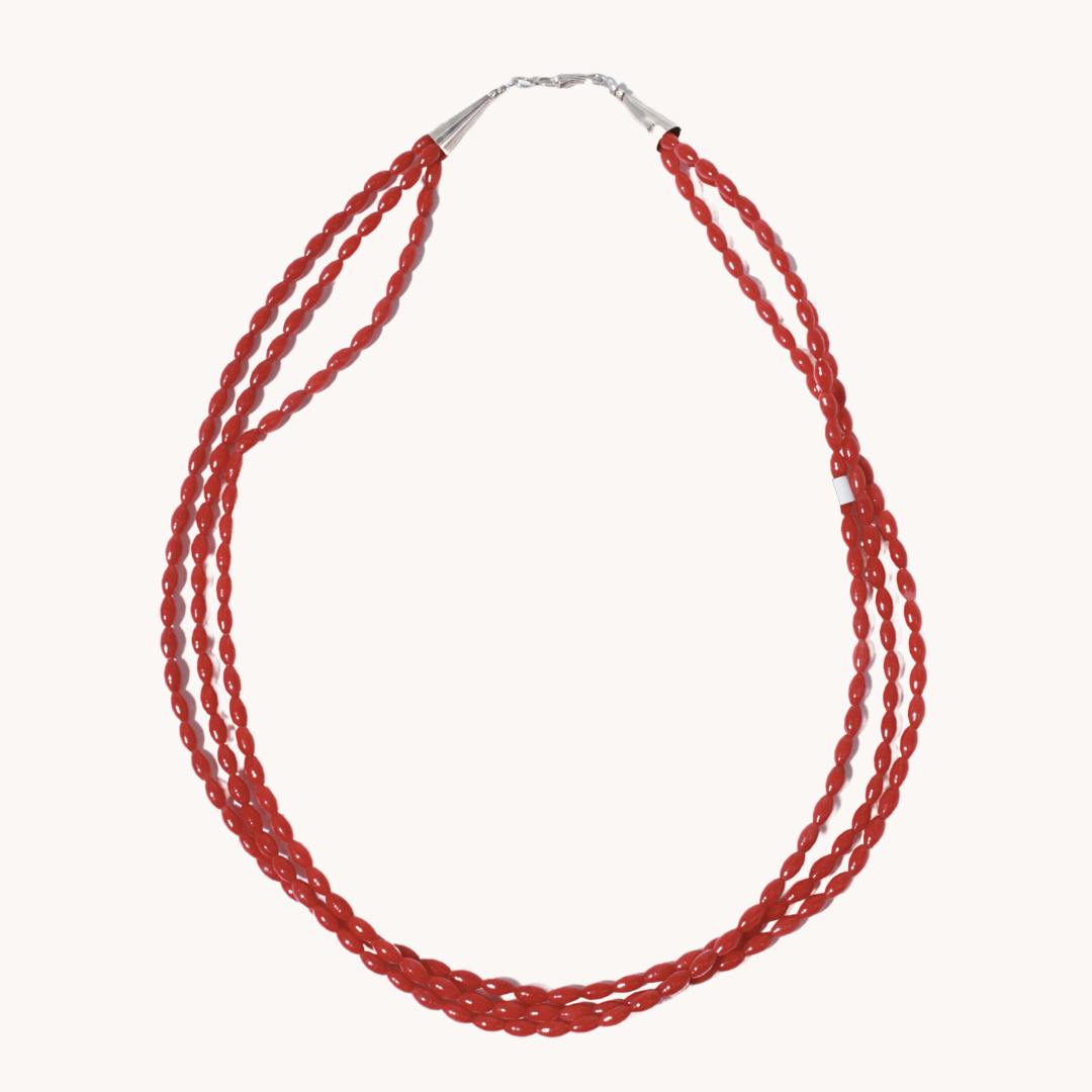 Three-Strand Red Coral Beads Necklace