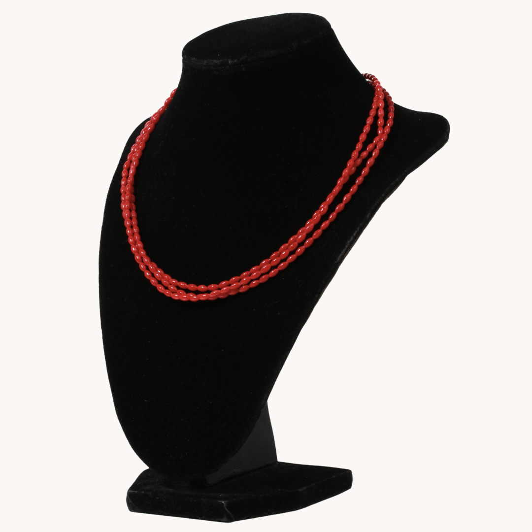 Three-Strand Red Coral Beads Necklace