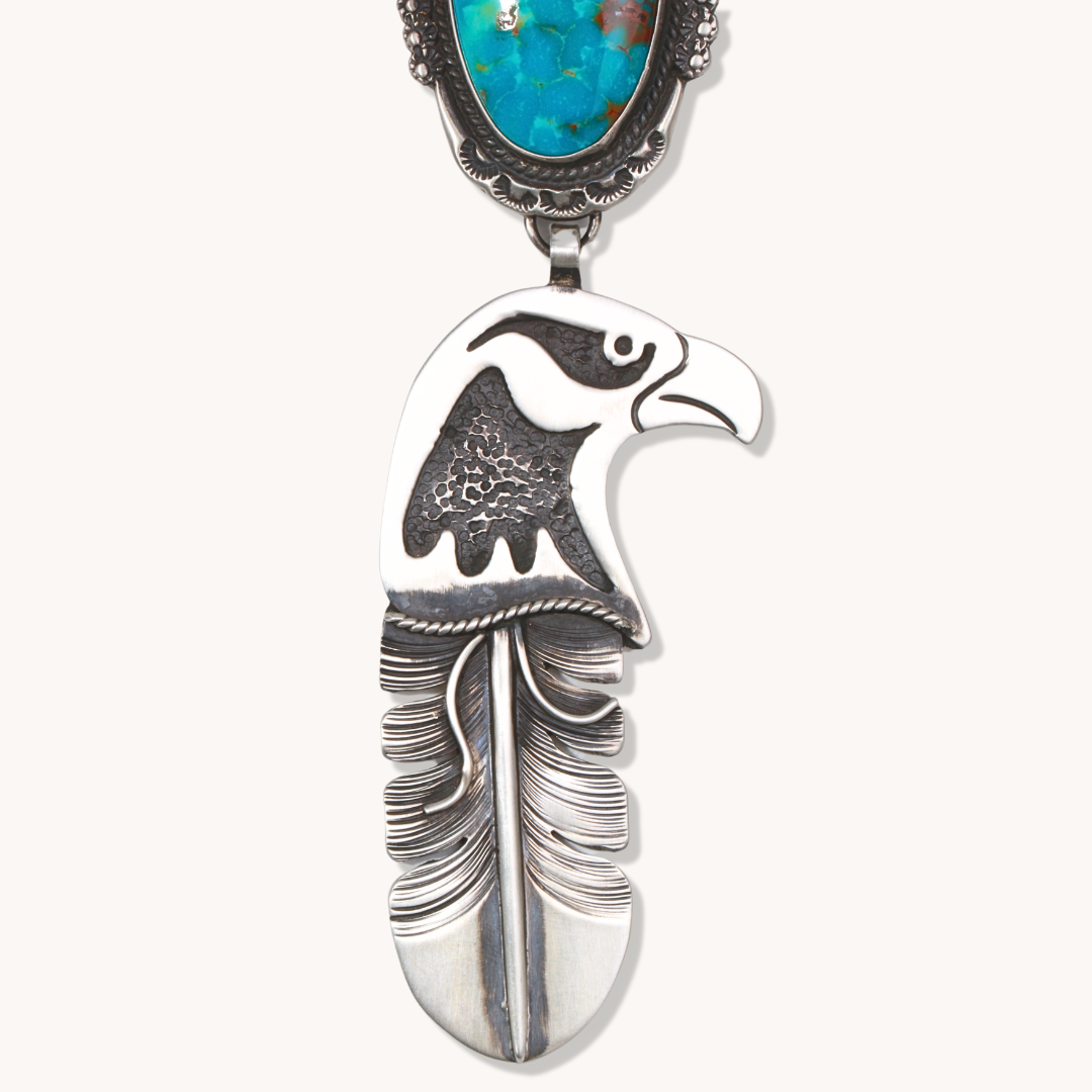 Turquoise Pendant with Eagle Feather Drop