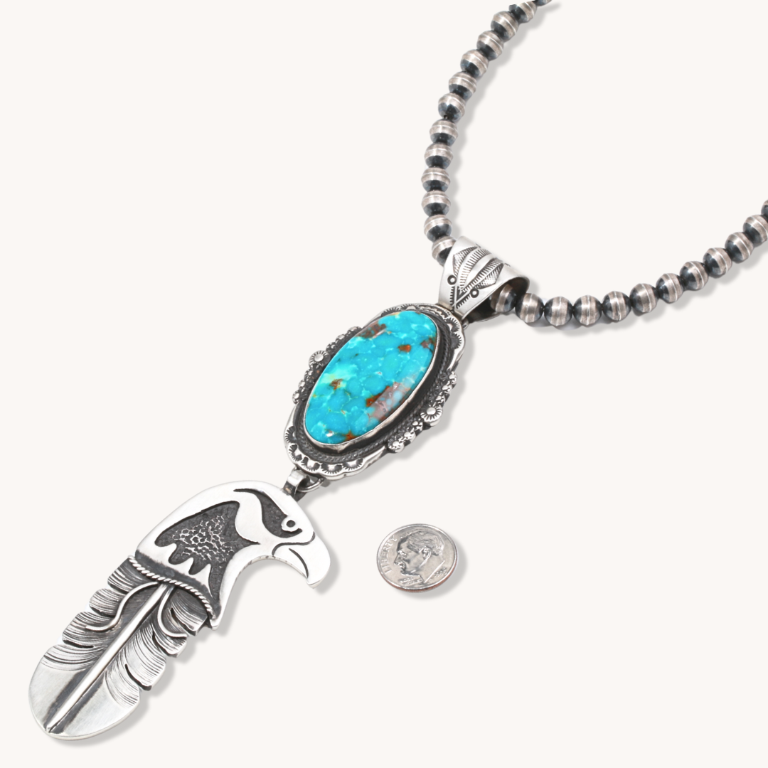 Turquoise Pendant with Eagle Feather Drop